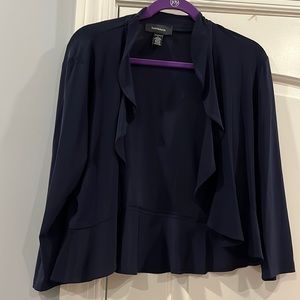 R&M Richards, three-quarter sleeve, dressy, ruffled peplum jacket, in navy, L.
